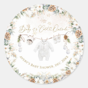 Baby is het koude buiten kleding lijn Baby shower Ronde Sticker