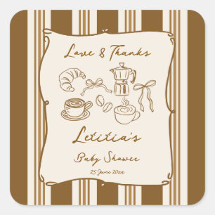 Baby is koffie aan het zetten baby shower favor vierkante sticker