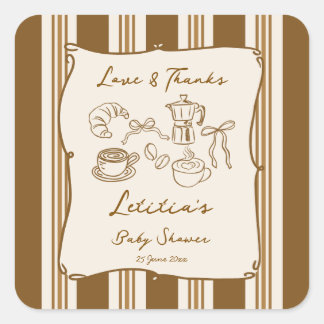 Baby is koffie aan het zetten baby shower favor vierkante sticker