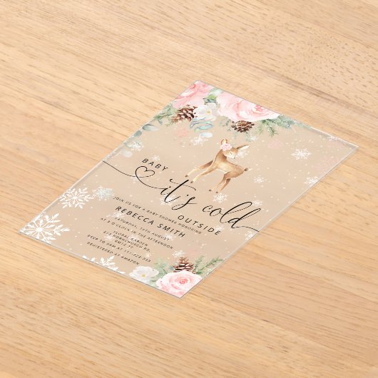 Baby is koud buiten Baby herten Baby shower Acryl Uitnodigingen (Laagn)