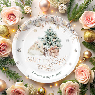 Baby is koud buiten Blush Pink Baby Polar Beer Papieren Bordje