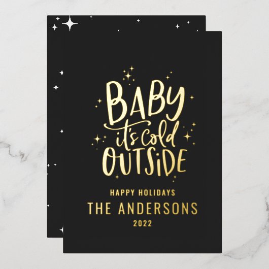 Baby is koud buiten de moderne, minimale kerstmis folie feestdagenkaart (Voorkant / Achterkant)