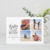 Baby is koud buiten de multifoto kerstvakantie save the date (Staand voorkant)