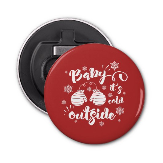 Baby is koud buiten de schattige mittens winter button flesopener (Voorkant)