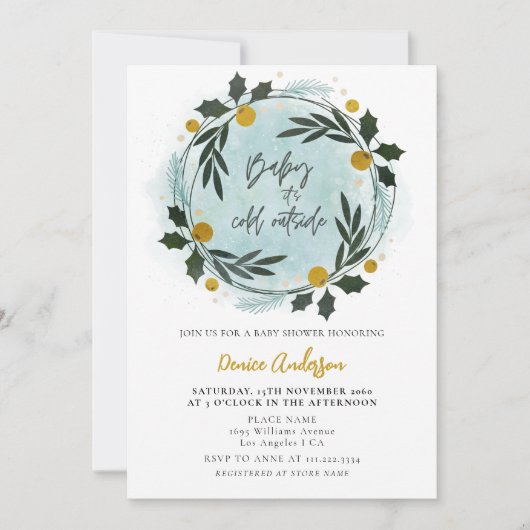 Baby is koud buiten de winter blauw goud Baby show Kaart (Voorkant)
