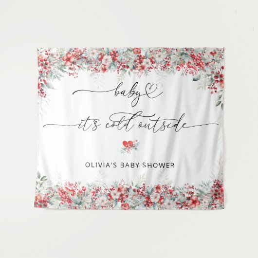 Baby is koud buiten de winterbloemen wandkleed (Voorkant (horizontaal))