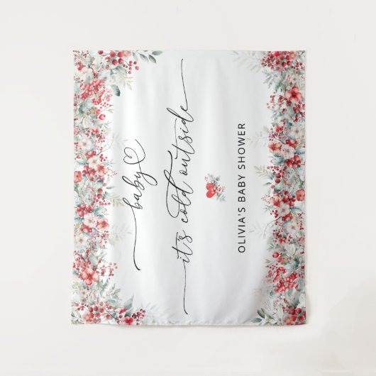 Baby is koud buiten de winterbloemen wandkleed (Voorkant)