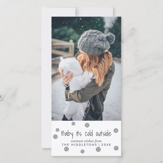 Baby is koud buiten eenvoudige script vakantie fot feestdagenkaart (Voorkant)