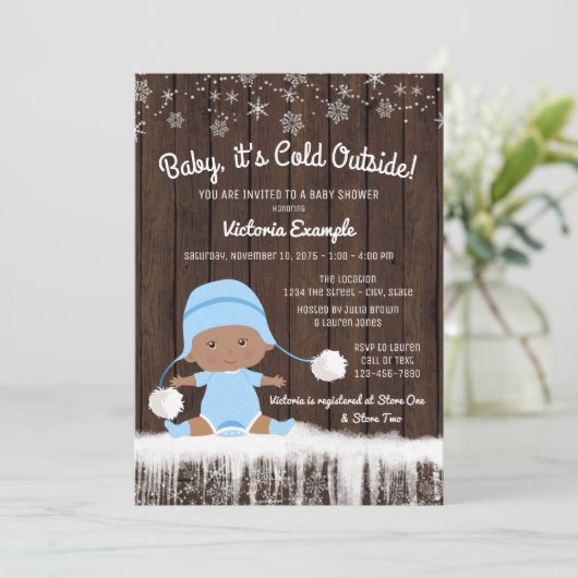 Baby is koud buiten etnische jongen Baby shower Kaart (Staand voorkant)
