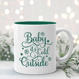 Baby is koud buiten Evergreen Script Holiday Tweekleurige Koffiemok