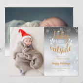 Baby is koud buiten feestdag 2 Fotogeboorte Aankondiging (Voorkant / Achterkant)