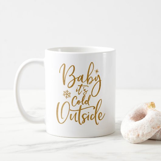 Baby is koud buiten Gold Script White Koffiemok (Met donut)