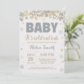 Baby is koud buiten goud en grijs Baby shower Kaart (Staand voorkant)