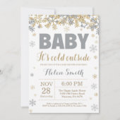 Baby is Koud Buiten Goud en Grijs Baby shower Kaart (Voorkant)