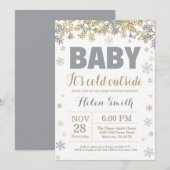 Baby is Koud Buiten Goud en Grijs Baby shower Kaart (Voorkant / Achterkant)