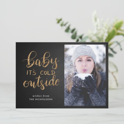 Baby is koud buiten goud | schoolbordfoto kaart (Staand voorkant)