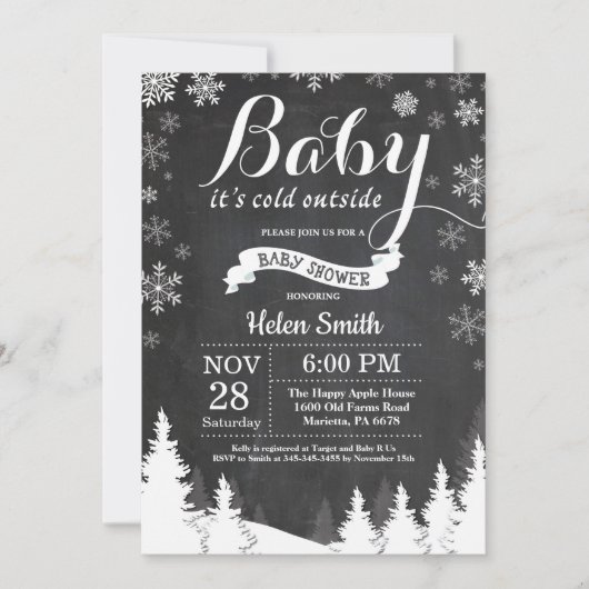 Baby is koud buiten het Baby shower van het Winter Kaart (Voorkant)