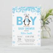 Baby is Koud Buiten het Baby shower van Penguin Bo Kaart (Staand voorkant)