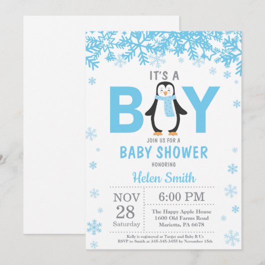 Baby is Koud Buiten het Baby shower van Penguin Bo Kaart (Voorkant / Achterkant)