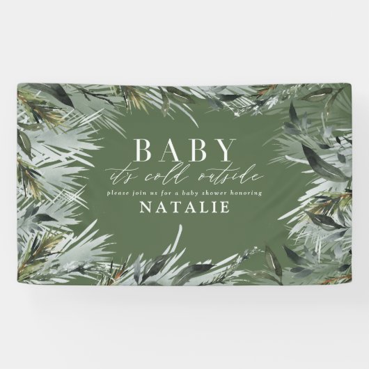 Baby is koud buiten het moderne botanische baby sh spandoek (Horizontaal)