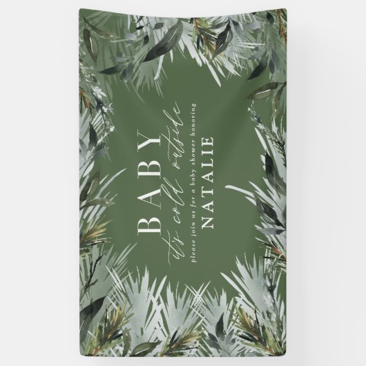Baby is koud buiten het moderne botanische baby sh spandoek (Verticaal)