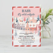 Baby is koud buiten het rode baby shower kaart (Staand voorkant)