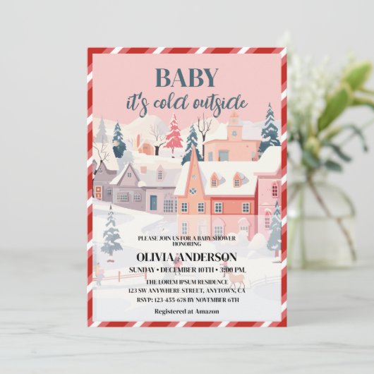 Baby is koud buiten het rode baby shower kaart (Staand voorkant)