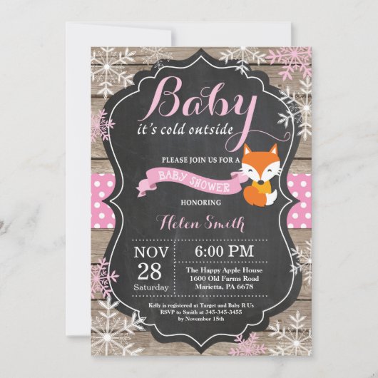 Baby is koud buiten het roze Baby shower van de Fo Kaart (Voorkant)