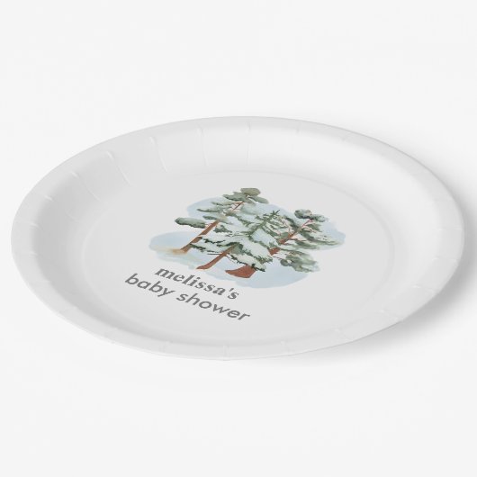 Baby is koud buiten het winterbos papieren bordje (Gekanteld)