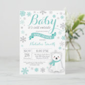 Baby is koud buiten het winterse Baby shower Auqa Kaart (Staand voorkant)