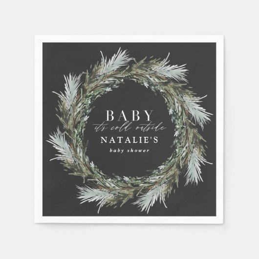 Baby is koud buiten het zwarte baby shower servet (Voorkant)