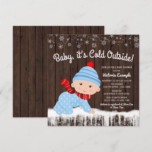 Baby is koud buiten jongens winter Baby shower Kaart (Voorkant / Achterkant)
