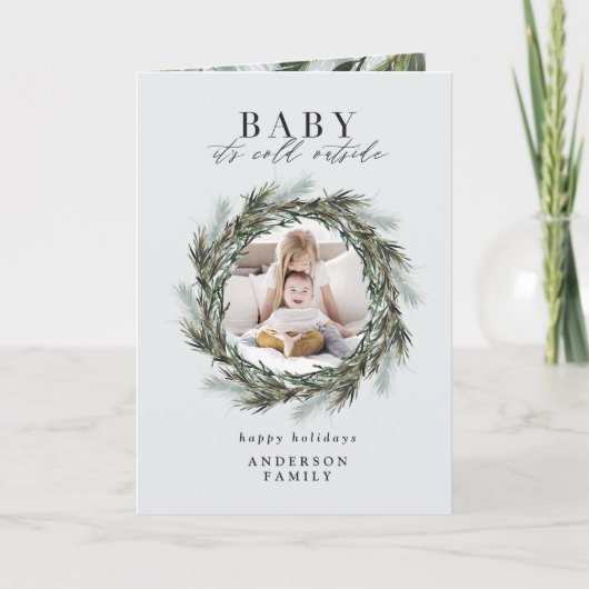Baby is koud buiten kerstfoto kaart (Voorkant)