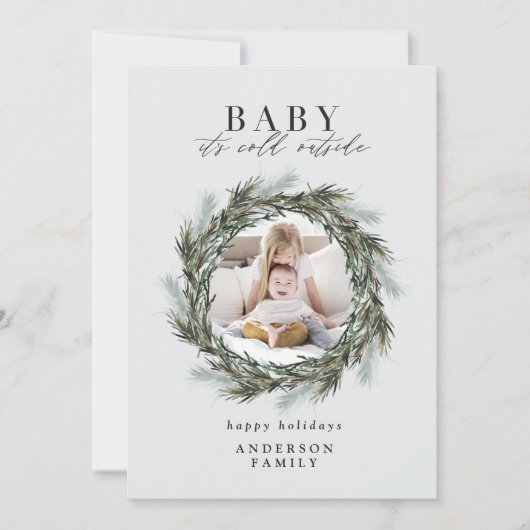 Baby is koud buiten kerstfotokaart aankondiging (Voorkant)