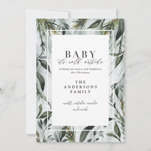 Baby is koud buiten kerstfotokaart aankondiging (Achterkant)