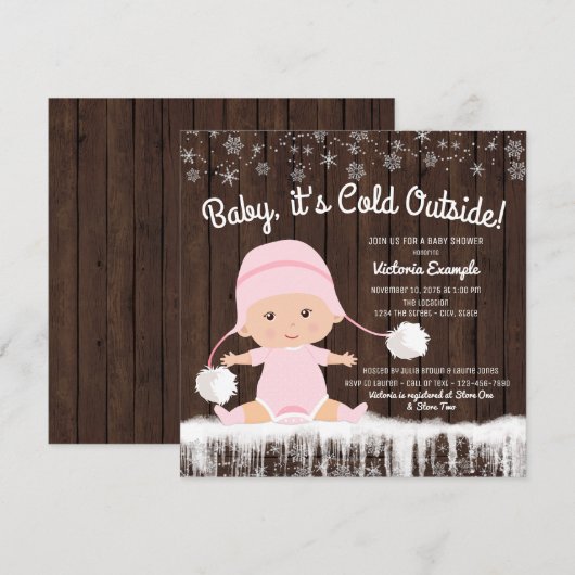 Baby is koud buiten meisje Baby shower uitnodiging (Voorkant / Achterkant)