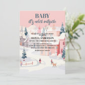 Baby is koud buiten meisje winter baby shower kaart (Staand voorkant)