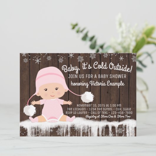 Baby is koud buiten meisjes Baby shower uitnodigin Kaart (Staand voorkant)