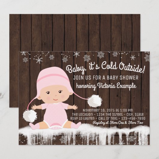Baby is koud buiten meisjes Baby shower uitnodigin Kaart (Voorkant / Achterkant)