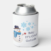 Baby is koud buiten met een sneeuwman op een blikjeskoeler (Blikje Voorkant)