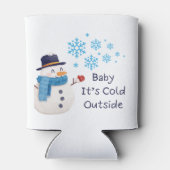 Baby is koud buiten met een sneeuwman op een blikjeskoeler (Achterkant)