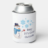 Baby is koud buiten met een sneeuwman op een blikjeskoeler (Blikje Achterkant)