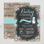 Baby is Koud Buiten Penguin Aqua Baby shower Kaart (Voorkant / Achterkant)