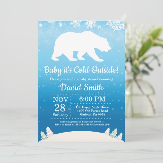 Baby is Koud Buiten Polar Beer Boy Baby shower Kaart (Staand voorkant)