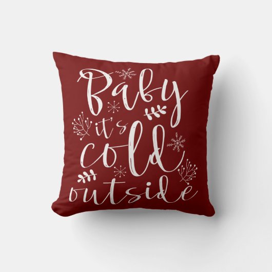 Baby is koud buiten  rood en wit kerst kussen (Voorkant)