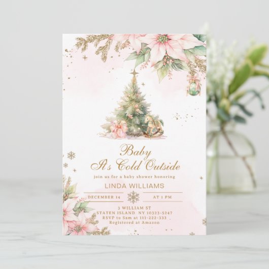 Baby is koud buiten roze baby shower kaart (Staand voorkant)