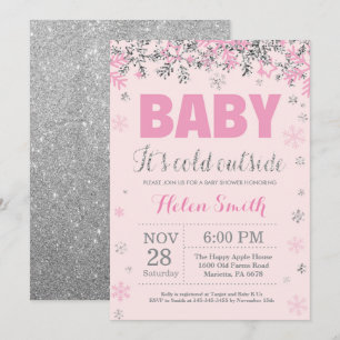 Baby is Koud Buiten Roze Silver Girl Baby shower Kaart