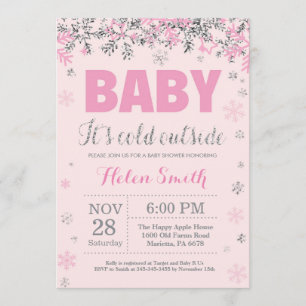 Baby is Koud Buiten Roze Silver Girl Baby shower Kaart