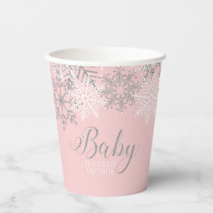 Baby is Koud Buiten Roze Snowflakes Baby shower Papieren Bekers
