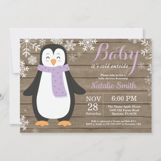 Baby is Koud Buiten Rustic Penguin Baby shower Kaart (Voorkant)
